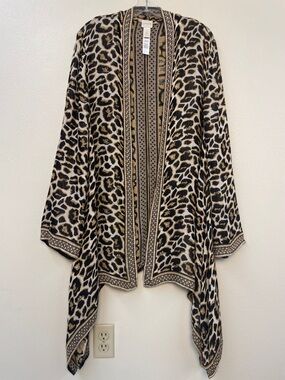 Leopard Print Open-Front Women’s Long Oversized Sweater Cardigan Brown Black WXL